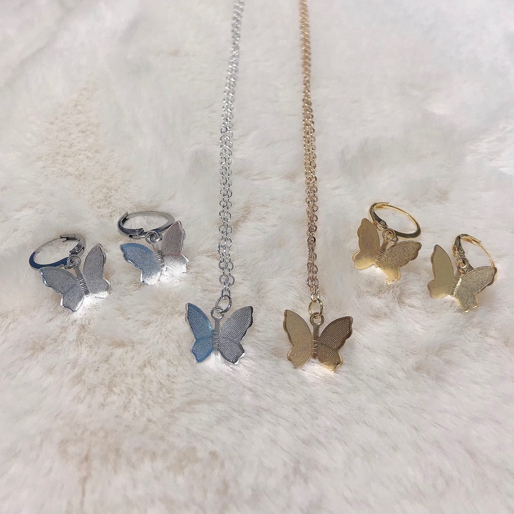 Gold & Silver: Butterfly Earring and Necklace Set